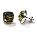 Green Amber and Sterling Silver Stud 10X10MM title=