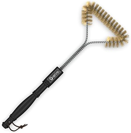 Grill Brush 18'' - Heavy Duty Extremely Effective BBQ Brush - Brass Bristles Are Strong But Will Not Scratch Your Grill - Perfectly Safe For Porcelain Coated Cast Iron Grates - One of the Best Grill Accessories & BBQ Essentials You Can Find - Great with Charcoal, Gas, Propane, or Smoke Grills, Especially Weber Grills - Impressive Gift for Men - Free BBQ Recipes Ebook Bonus - 1 Year No Hassle Money Back Guarantee