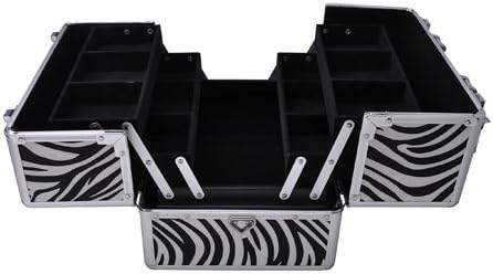 Zebra Strips Design Travel Size Pro Jewelry Cosmetic Makeup Train Case Bag Lockable Artist Aluminum Box w/ Strap