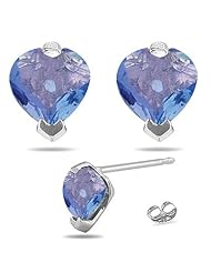 1.70 Cts of 6 mm AA Heart Tanzanite Stud Earrings in 14K White Gold