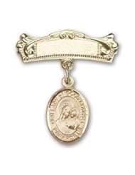 14K Gold Baby Badge with Our Lady of Good Counsel Charm and Arched Polished Badge Pin