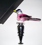 Two's Company New Hand Blown Glass Bird and Silver Bottle Stopper Wine Plug in Gift Box, Purple