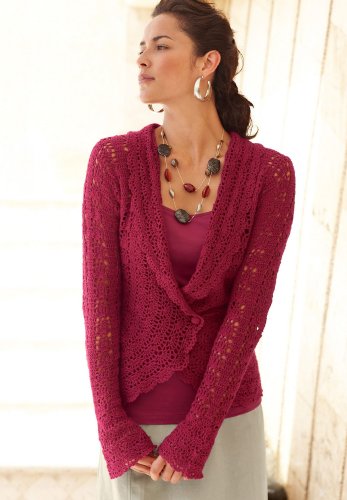 Chadwicks Relaxed Crochet Sweater Jacket (RUBY,L)