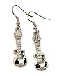 Silvertone Metal Jet Rhinestone Guitar Dangle Earrings Fashion Jewelry