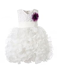 Girls Flared-Skirt Cotton/Polyester Tiered Flower-Girl Dress/Party Dress/Wedding Dress  With a Sash 