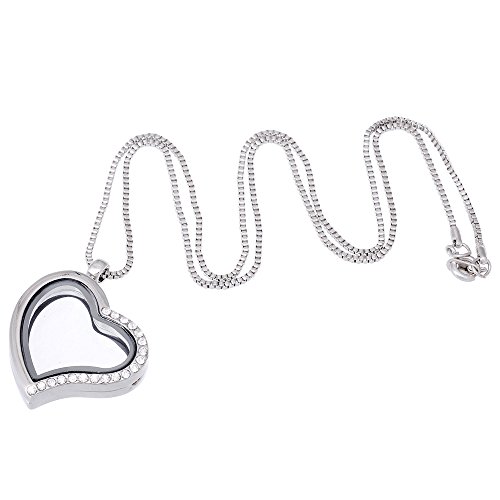 Living Memory Floating Charm Heart Glass Locket Silver Pendant and Necklaces 20 Inches 1 Pcs
