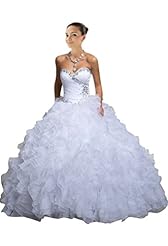 Modest Beaded Pleated Sequined Crystal Crystals Lace-Up Organza  Sweetheart  Ball Gown Quinceanera Dress 