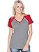 Kavio! Women Sheer Jersey Contrast V Neck Raglan Short Sleeve