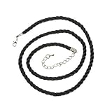 Necklace Cord For Pendants - D1 - Twisted Triple Strand Silk / Satin + 2 Extension Chain (3.5mm / 3/16 thickness) ~ Silver Tone Plated Ends - 20 Inches ~ Black