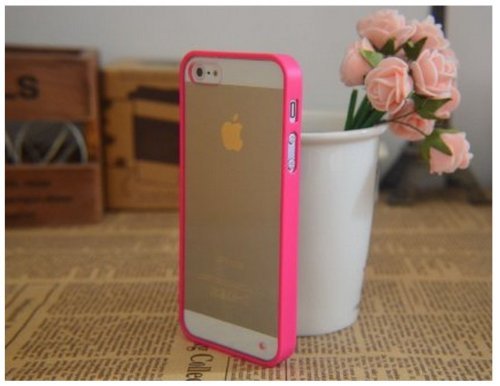 Hot Pink Lovely Soft Trim High Clear Back Hard Cover Bumper Case for iPhone 5 5G