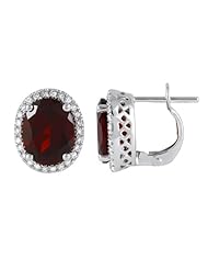 14K White Gold 4.21ct Mi Amore Diamond & Oval Garnet Gemstone Stud Post Earrings