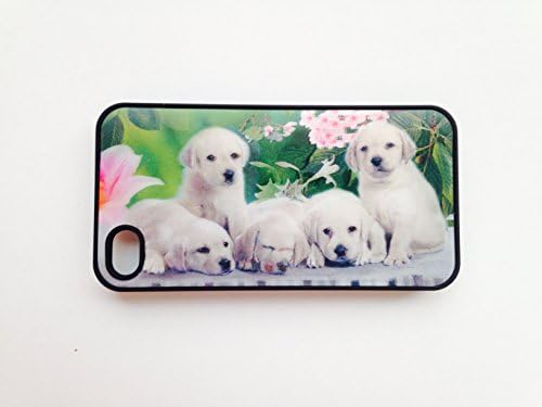 Iphone4/4s Case, Dashen Protective Case with Series Cute Pictures, Snap-on [Perfect Fit] Hard Cover Back for I Phone 4, 4s (Black Side with Puppies)