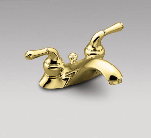 Moen 4551P Monticello Two-Handle Low Arc Lavatory Faucet with Drain Assembly, Polished Brass