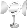 Fluorescent Dimmable Dual Sided Tri-Fold Vanity 10X to 1X Mirror, Satin Nickel