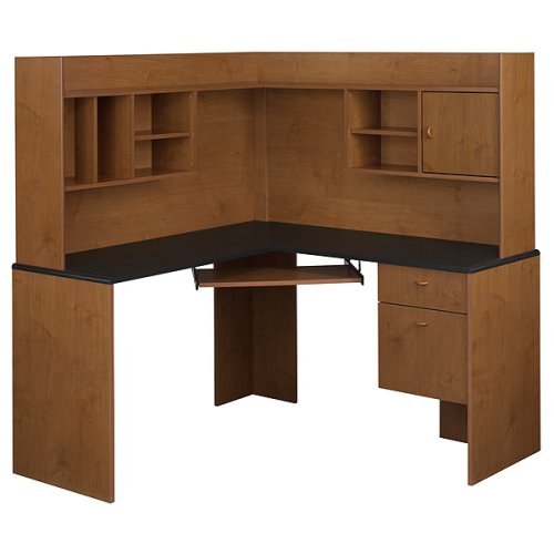 Bush(R) Centra All-In-One Corner Desk & Hutch, Natural Cherry/Galaxy