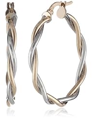 14k Italian Two-Tone White and Yellow Gold Twisted Hoop Earrings