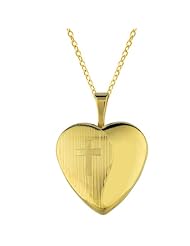 14K Gold over Sterling Silver Heart Shaped Locket w/ cross Necklace