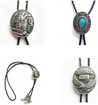 4 Pcs Shown As Picture Western Bolo Tie American Native Western Wolf Bolo Tie Western Eagle Flag Silver Plating
