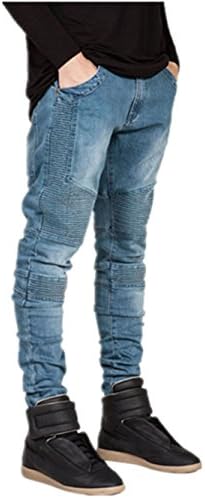 YAYAJIE Mens Biker Jeans Casual Ripped Skinny Wrinkled Deinm Joggers Jeans Pants