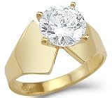 Solid 14k Yellow Gold Elegant Solitaire Engagement CZ Cubic Zirconia Ring Round Cut 2.0 ct