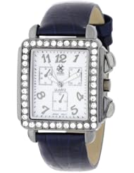 Golden Classic Womens 5165_gun/blue "Silhouette" Rectangle Rhinestone Accented Navy Blue Genuine Leather Watch