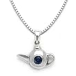 14k White Gold Blue Sapphire Teakettle Pendant with Chain