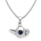 18k White Gold Blue Sapphire Teakettle Pendant with Chain
