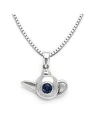 14k White Gold Blue Sapphire Teakettle Pendant