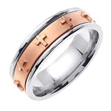 14K Two Tone Gold comfort fit Flat Surface Christian Women's Wedding Band