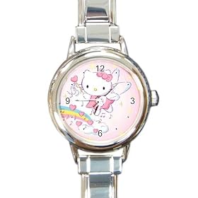 Round Italian Charm Watch of Art Deco Hello Kitty Angel