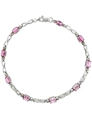 10k White Gold XOXO Hugs & Kisses Tennis Bracelet w/ 0.05 Carat Brilliant Cut Diamonds & 2.25 Carats Oval Cut Pink Topaz Stones, 1/8 in. (3.5mm) wide