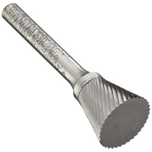 PFERD Inverted Taper Carbide Bur, Uncoated (Bright) Finish, Single Cut, Plain End