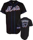 MLB Youth New York Mets Johan Santana Black Alternate Short Sleeve 6 Button Synthetic Replica Baseball Jersey Spring 2011  (Black, Large)