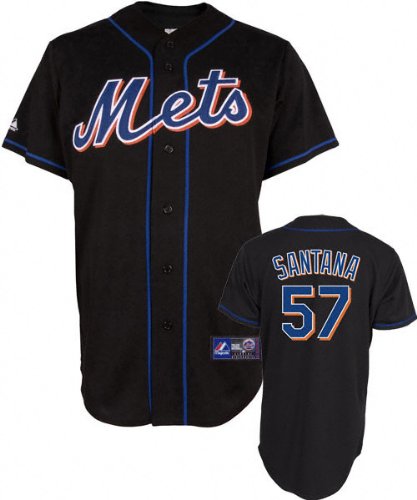 MLB Youth New York Mets Johan Santana Black Alternate Short Sleeve 6 Button Synthetic Replica Baseball Jersey Spring 2011  (Black, Large)