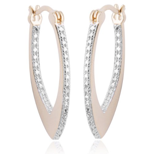 18k Yellow Gold Plated Sterling Silver Genuine Diamond Hoop Earrings
