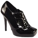 Womens Black Patent Ruffled Ankle Shoe Boots