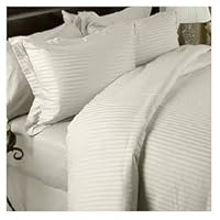 Wrinkle-Free Damask Stripes Ivory King/Cal King 3 PC Duvet Cover set By Royal Hotel Collection, 95 GSM, 100% Microfiber