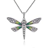 Sterling Silver Marcasite and Epoxy Dragonfly Pendant, 18"