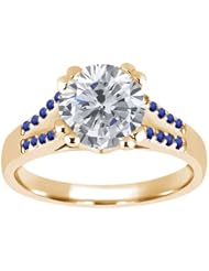 1.20 Ct Round H/I Diamond Blue Sapphire 18K Yellow Gold Ring