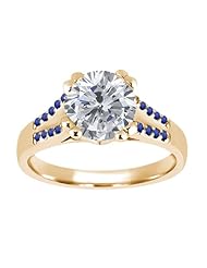 1.20 Ct Round H/I Diamond Blue Sapphire 18K Yellow Gold Ring