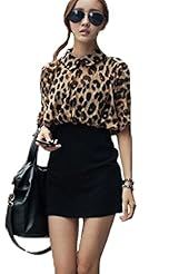 Leopard Print Empire   Waistline Chiffon/Cotton Party Dress/Mini Dress 