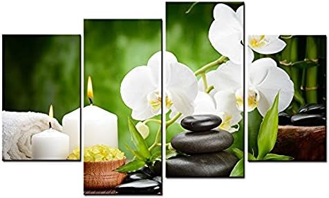 Forever With Me Spa Paintings Wall Art Spa Stone Tower and Burning Candles Near White Orchids 4 Pieces Picture Print on Canvas for Modern Home Decoration