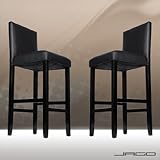 Jago – Lot de 2 tabourets tabouret chaise chaises haute fauteuil de bar meubles pour bar en bois et cuir noir (BHK03-1schwarz)