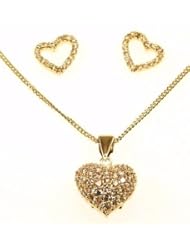 Kala-isjewels - Ladies 18ct Gold Plated CZ "" Hearts ""Pendant ( 1"" ) , Earrings and Chain (17,71"" )