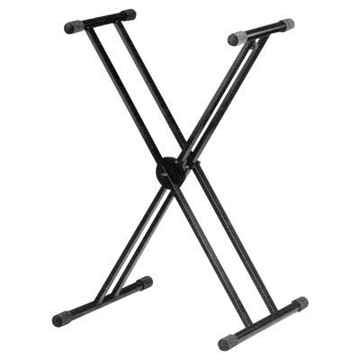 Black Height Adjustable High Quality Twin X Frame Keyboard Stand With A Quick Pull Release Mechanism.
