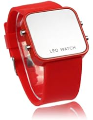 Towall 1PC Creative Mini LED Digital Silicone Sport Mirror Faceless Men Lady Watch(Red)