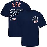 Majestic Chicago Cubs #25 Derrek Lee Navy Blue Stars & Stripes Player T-shirt
