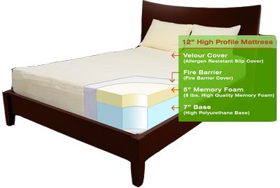 12" Classique Queen Memory Foam Mattress Bed with 5" of 100% Visco Elastic Plus Two FREE Standard Size Memory Foam Pillows