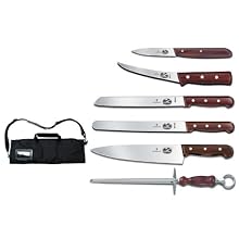 Victorinox 7-Piece Rosewood Handle Cutlery Set with Black Canvas Knife Roll