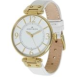 AK Anne Klein Women's 109168WTWT Gold-Tone Round White Leather Strap Watch